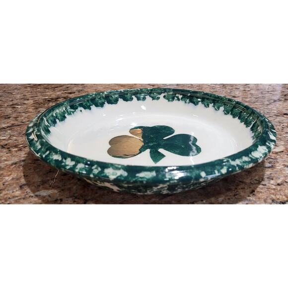 Green Clover Spongeware Pie Plate Pottery - 9" - Picture 15 of 16